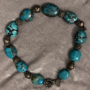 Turquoise and Silver Beaded Bracelet